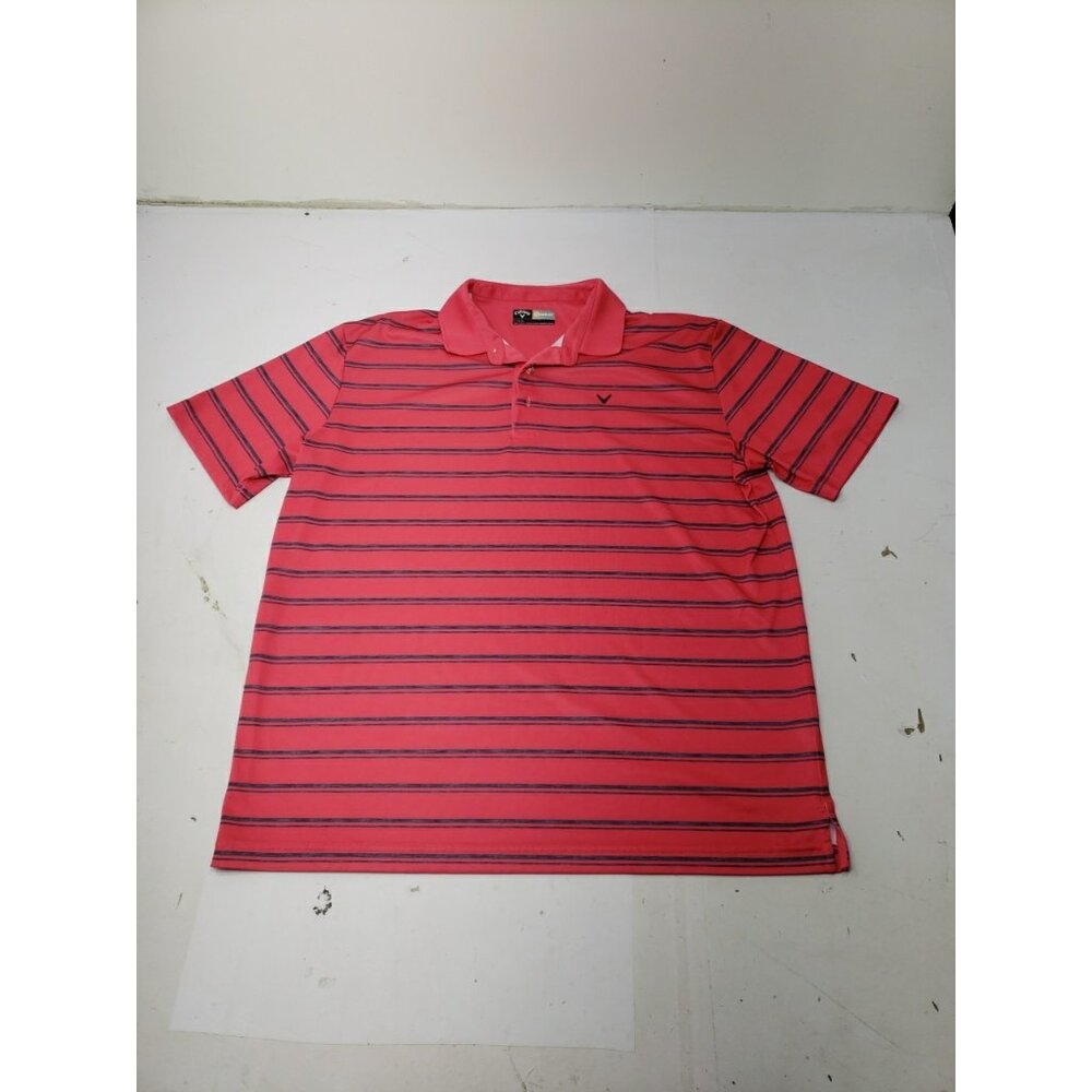 Callaway Polo Shirt Mens Large Pink Striped Golf Opti-Dri Logo Stretch Shirt